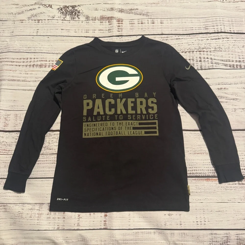 Nike Green Bay‎ Packers Dry Fit NFL Salute to Service Black Shirt Youth Size M